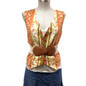 Handmade Bohemian Geometric Print Open Vest Lined Size M/L
